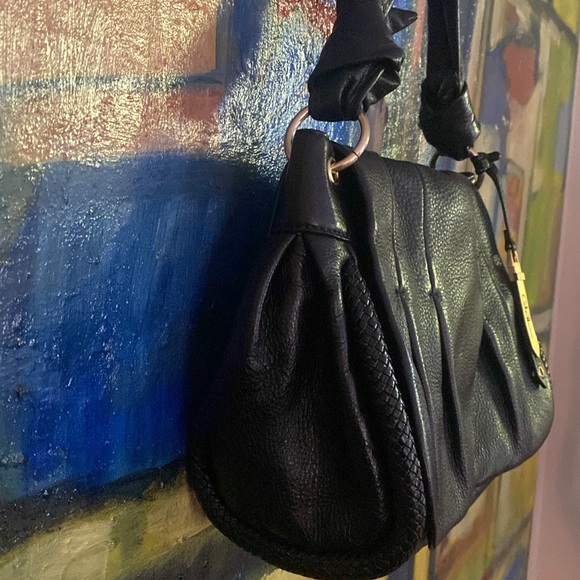COLE HAAN // ltd ed black buttery leather knot strap magnetic flap shoulder bag - Picture 4 of 13